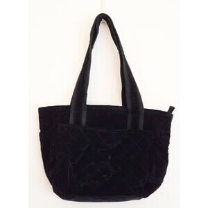 Aeropostale Black Velvet Quilted Tote Bag Zip Top Shoulder Bag Y2K Style